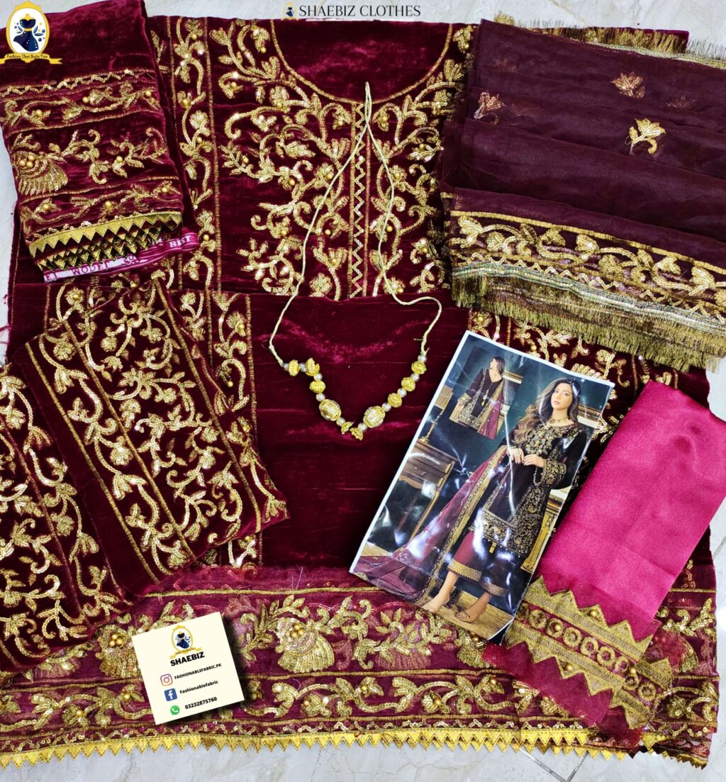 ASIM JOFA VELVET MEHROON LUXURY COLLECTION (AS-VM22)