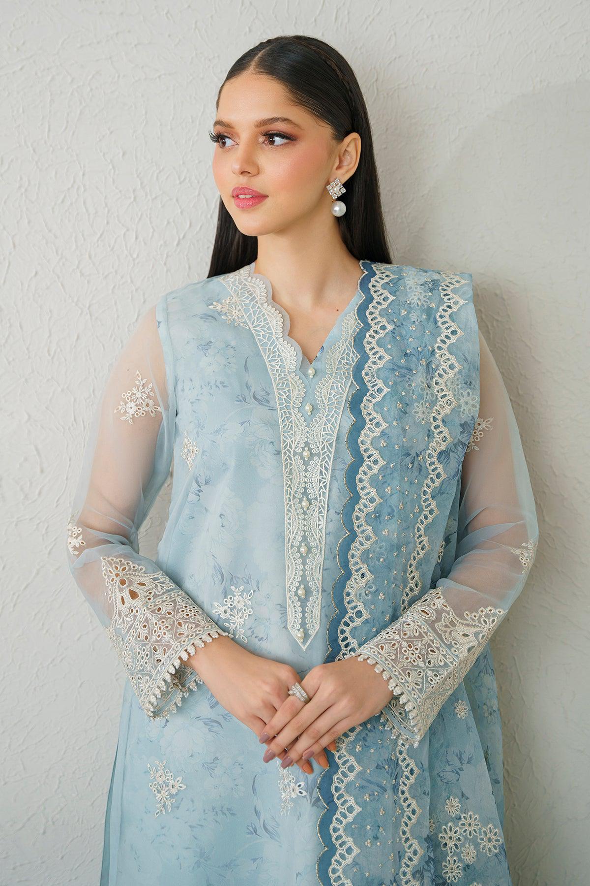 Baroque Sky Blue Organza Collection Replica Stitched Suit