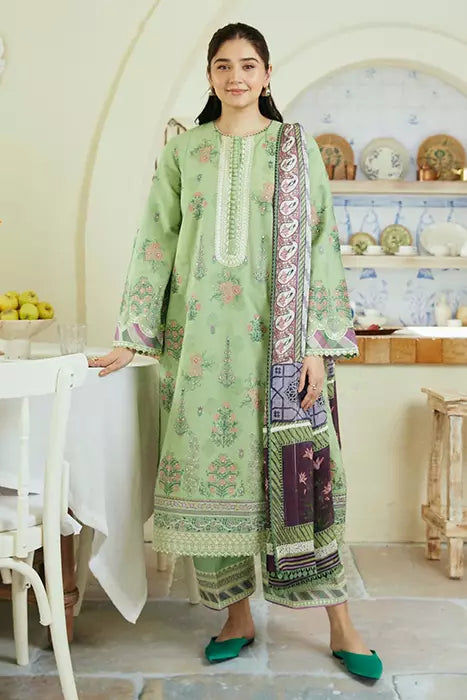 ZARA SHAH JAHAN - 3PC MINT GREEN LAWN UNSTITCHED TOP TRENDING - SC-2843