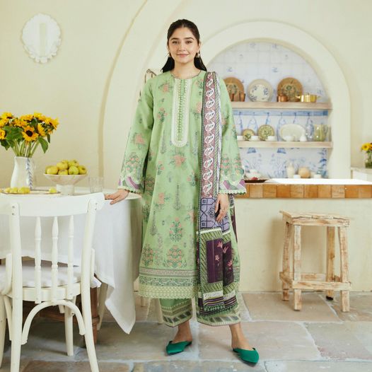 ZARA SHAH JAHAN - 3PC MINT GREEN LAWN UNSTITCHED TOP TRENDING - SC-2843