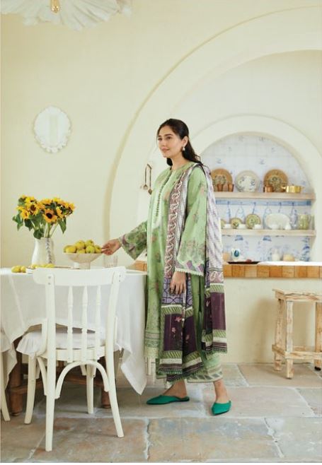 ZARA SHAH JAHAN - 3PC MINT GREEN LAWN UNSTITCHED TOP TRENDING - SC-2843